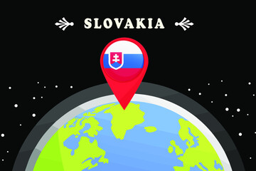 Slovakia Flag in the location mark on the globe