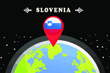 Slovenia Flag in the location mark on the globe