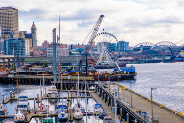 Seattle Waterfront, Seattle, WA USA - View of Ocean waterfront from Pier 66, Seattle, Washington,...
