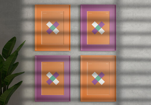 Four Frames on Wall Mockup