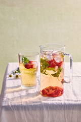 iced tea with fruit in light colors