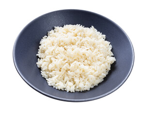 boiled parboiled rice in gray bowl isolated