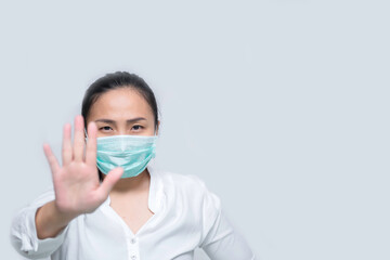 Asian woman business in city of thailand,A girl wearing protection medical mask covid-19 or coronavirus from Infected person,corona protected Help protect For world and people stop virus warning
