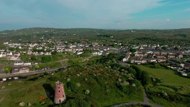 Aerial Pan of Amlwch Port in Anglesey, North Wales