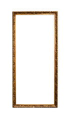 narrow tall golden picture frame isolated