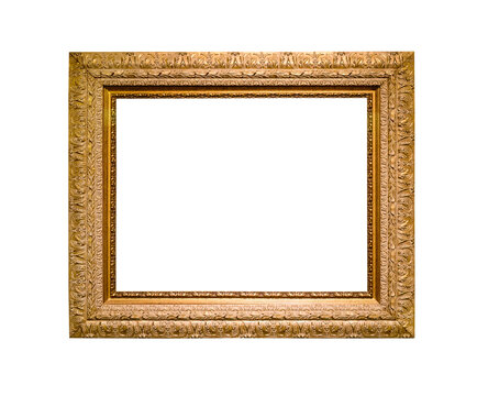 wide classic carved wooden picture frame isolated