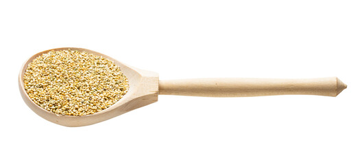 foxtail millet seeds in wooden spoon isolated