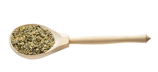 freekeh wheat grains in wooden spoon isolated