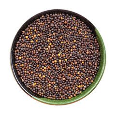 whole-grain rapeseeds in round bowl isolated