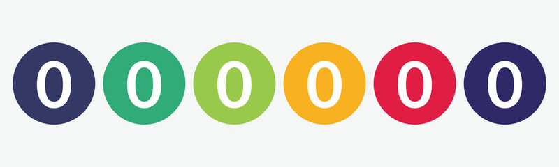 Set collection 6 buttons with the number zero icon.