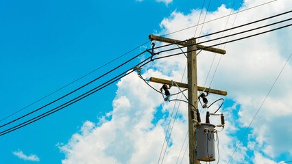 Transformer electric pole with blue sky