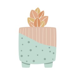 A colorful illustration on white background. It is an isolated pot with leaves. Ideal for greeting cards, web banners and custom mugs or t-shirts.