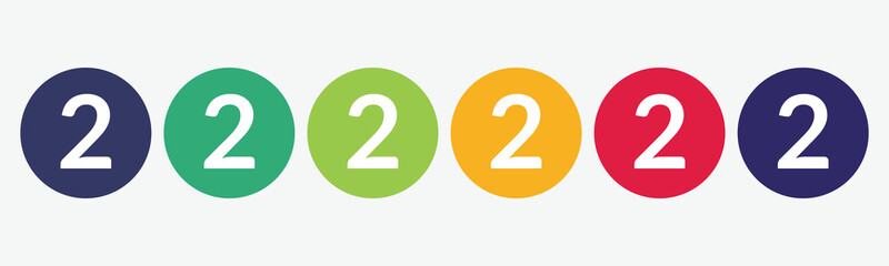 Set collection 6 buttons with the number two icon.