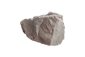 Isolated raw specimen of gray Barite rock stone on white background.