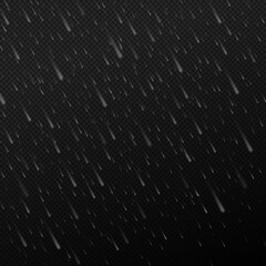 Falling water drops. Rain texture. Rainfall texture isolated on transparent background.