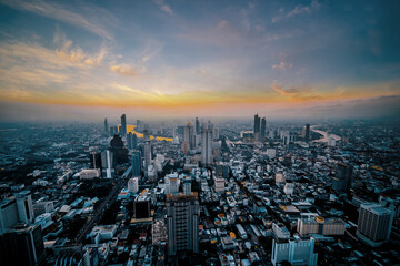 Obraz premium Bangkok, Thailand, December 2018: Aerial view of Bangkok city in Thailand