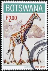Giraffe on postage stamp of Botswana