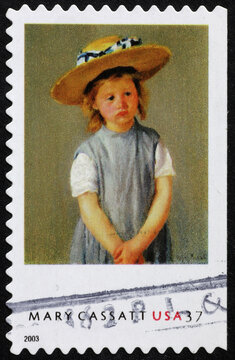 Girl painted by Mary Cassatt on postage stamp