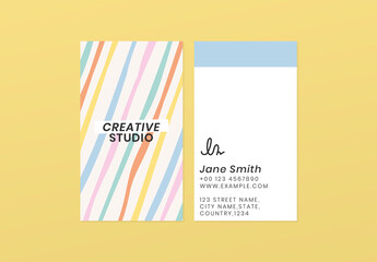 Editable Business Card Layout in Cute Pastel Stripes