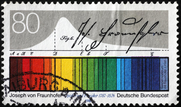 Light spectrum discovered by Joseph von Fraunhofer on stamp