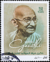 Mahatma Gandhi on postage stamp of Liban - obrazy, fototapety, plakaty