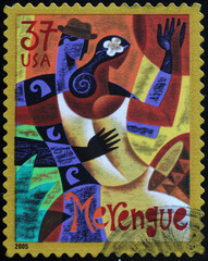Merengue dance on american postage stamp