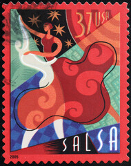 Salsa dance on american postage stamp