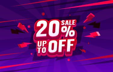 Up To 20 off sale banner, promotion flyer, retro label. Vector