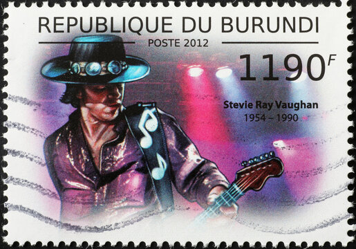 Stevie Ray Vaughan in concert on postage stamp