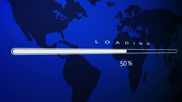 Loading bar with dot world map. Progress bar loading with increasing numbers from 0 to 100 percent. 16-bit depth