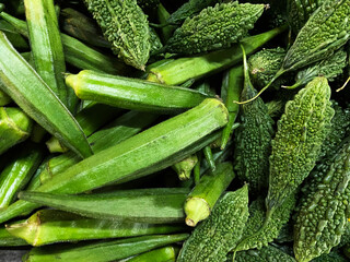 Bitter gourd, green okra and green vegetables