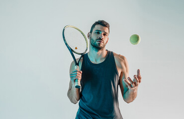 Tennis player hold racquet and throw up ball