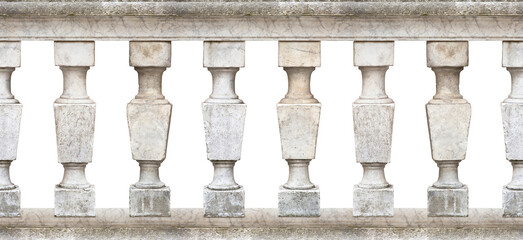 Old classic stone italian balustrade - seamless pattern concept on white backgroud for easy...