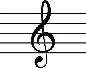 Black music symbol of G clef on staff lines