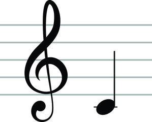 Black music symbol of G clef with note C or DO on ledger lines