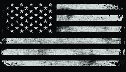 USA American grunge flag set, white isolated on black background, vector illustration.