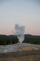 Fototapeta na wymiar Old Faithful geyser eruption in Yellowstone National Park, Wyoming, USA