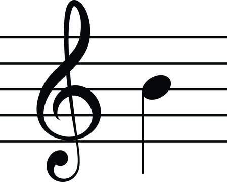 Black music symbol of G clef with note B or SI on staff lines
