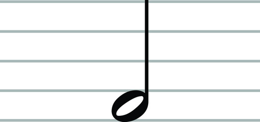Black music half note on ledger lines