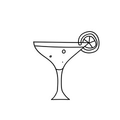 Cocktail. Alcoholic and non-alcoholic drink. Doodle style, rough drawn simple outline, bar menu. Vector drawing in dark colors.