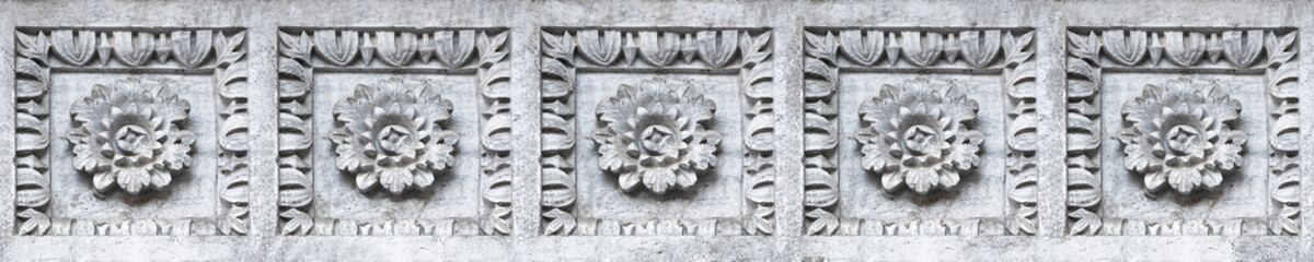 Old aged italian roman frame of carved stone with floral and foliage shape - seamless pattern