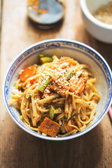 Pad thai tofu, pasta with tofu and vegetables, nuts