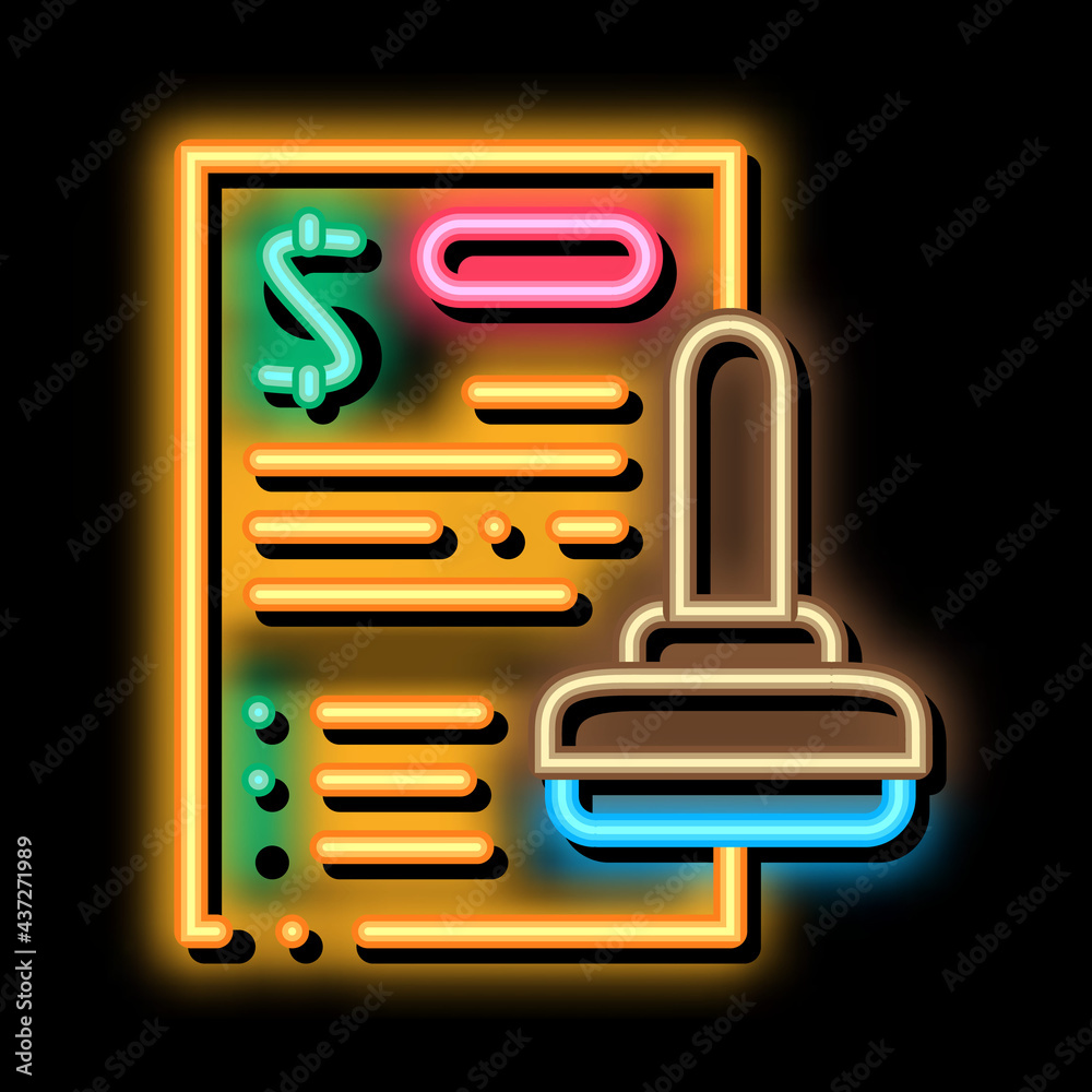 Canvas Prints Stamp Document neon light sign vector. Glowing bright icon Stamp Document sign. transparent symbol illustration