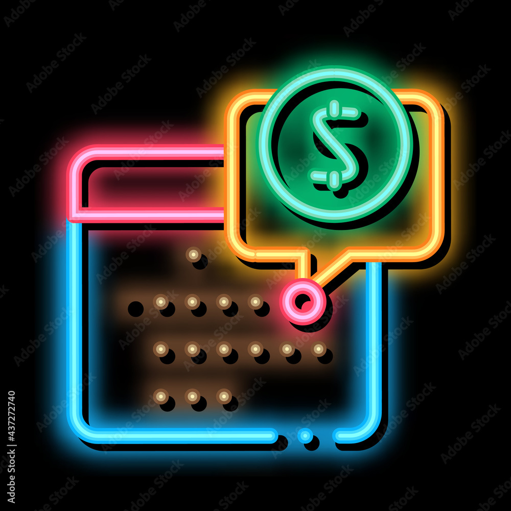 Canvas Prints Calendar Coin neon light sign vector. Glowing bright icon Calendar Coin sign. transparent symbol illustration