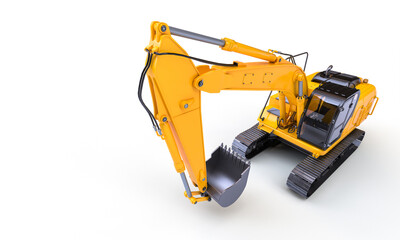 yellow excavator on the white background.