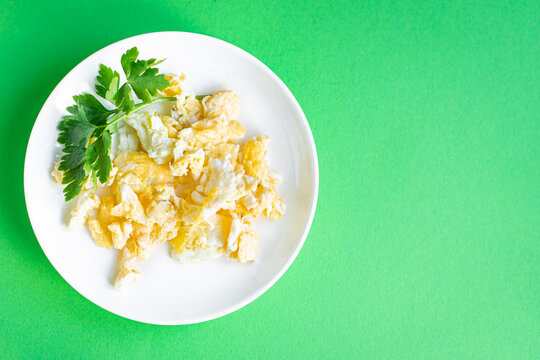 scrambled eggs scrumble egg fried fresh breakfast dish on the table healthy food meal snack copy space food background rustic. top view
