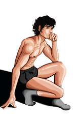 Naklejka premium person sitting on the floor