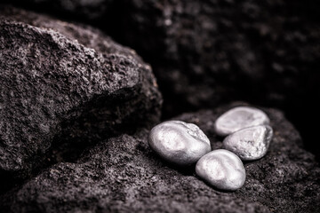 silver stones in mine, mineral extraction concept