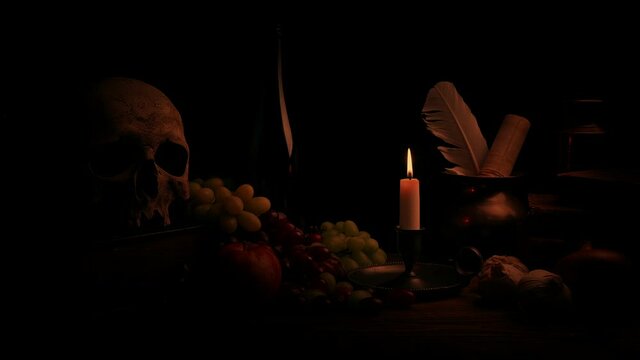 Artistic Still Life In The Dark With Candle