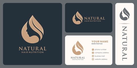 beautiful hair nutrition logo design natural product or cosmetics.